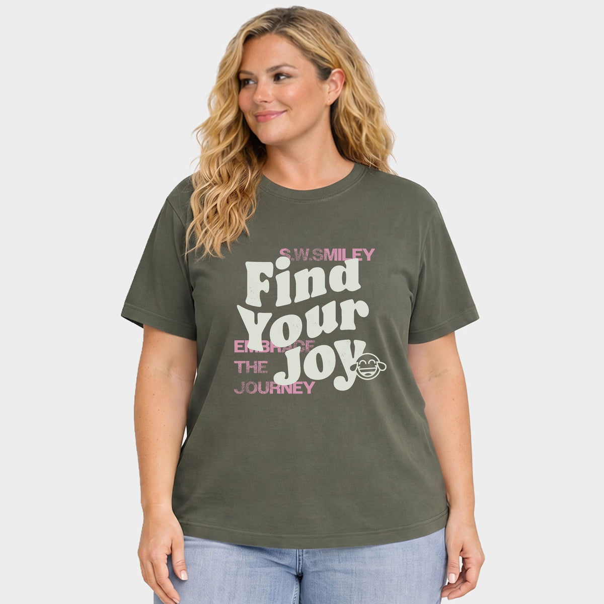 S.W.Smiley Find Your Joy - Women's Plus Garment Dyed Tee