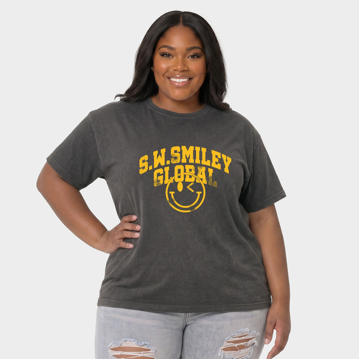 S.W.Smiley Global Varsity - Women's Plus Garment Dyed Tee