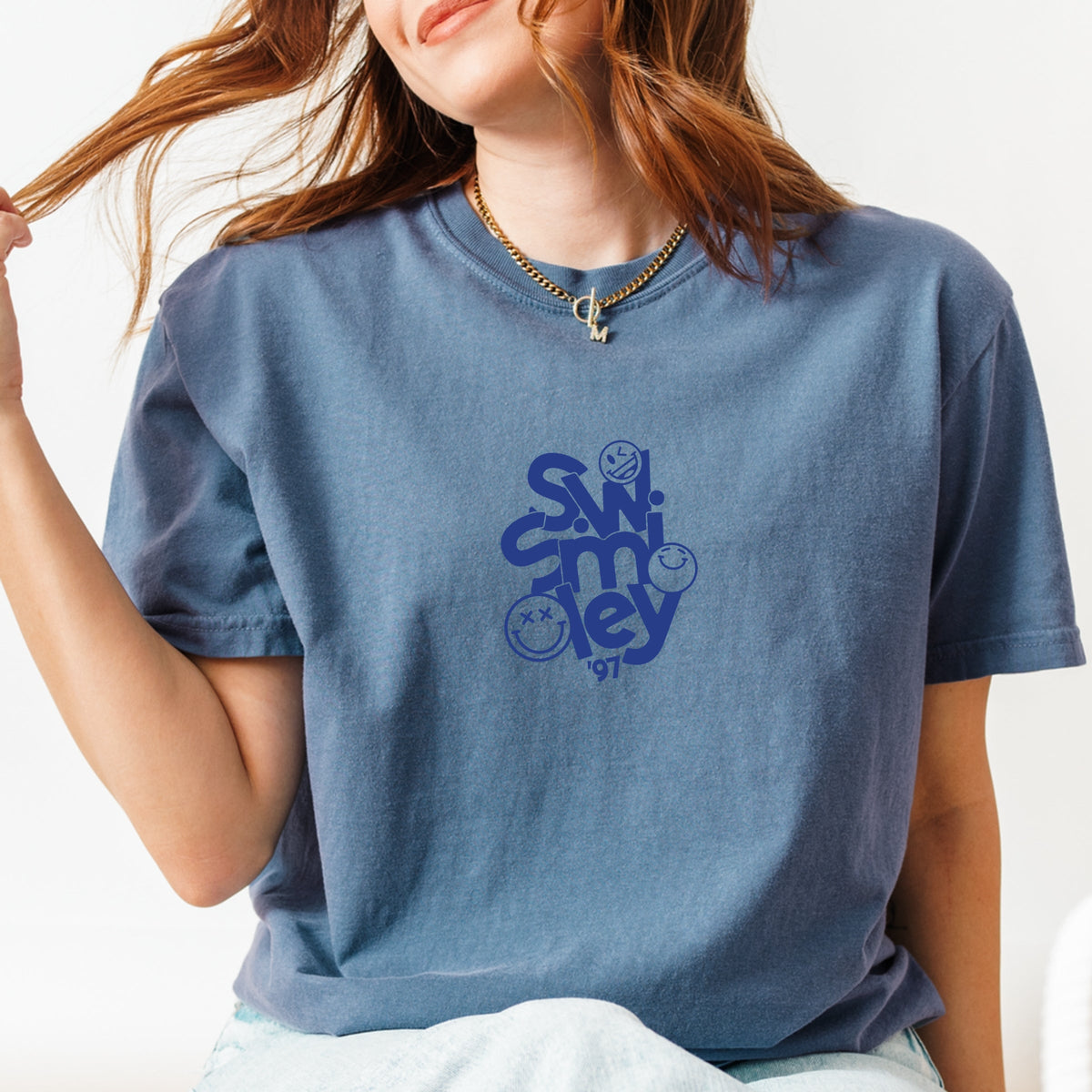 S.W.Smiley Stacked '97 - Women's Garment Dyed Graphic T-Shirt