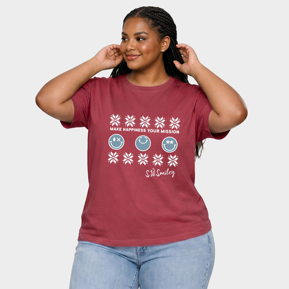 S.W.Smiley Make Happiness Your Mission Snowflake - Women's Plus Garment Dyed Tee