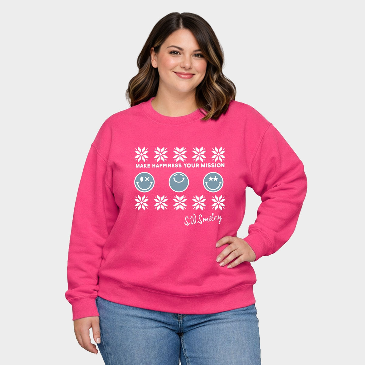 S.W.Smiley Make Happiness Your Mission Snowflake - Women's Plus Sweatshirt