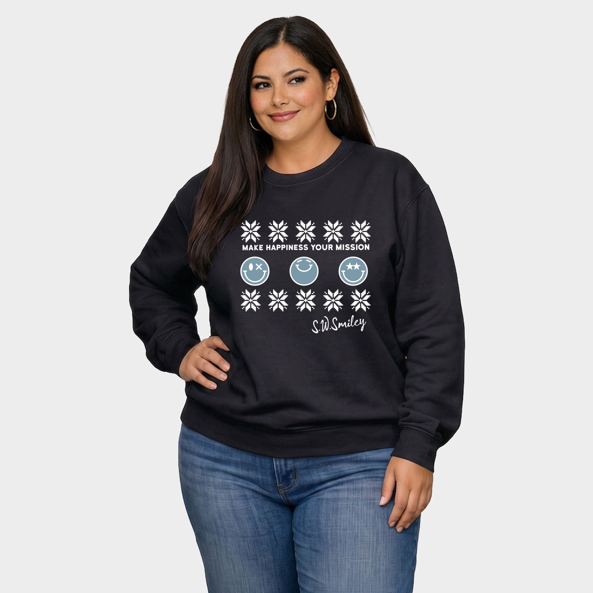 S.W.Smiley Make Happiness Your Mission Snowflake - Women's Plus Sweatshirt