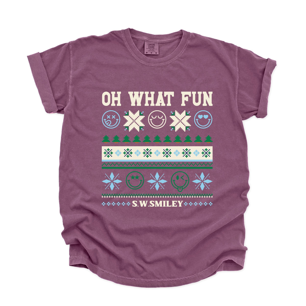 S.W.Smiley Oh What Fun Ugly Sweater - Women's Garment Dyed Graphic T-Shirt