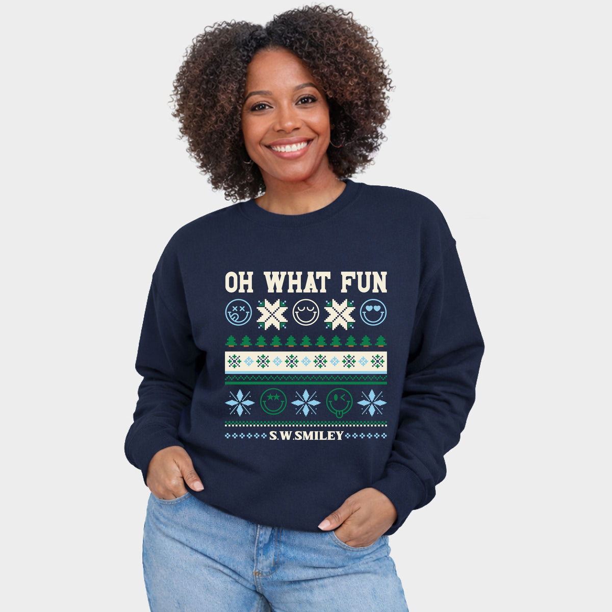 S.W.Smiley Oh What Fun Ugly Sweater - Women's Graphic Sweatshirt