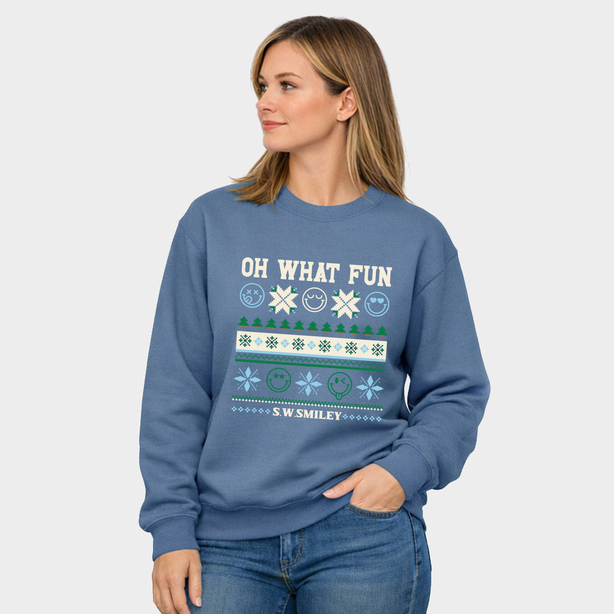S.W.Smiley Oh What Fun Ugly Sweater - Women's Graphic Sweatshirt