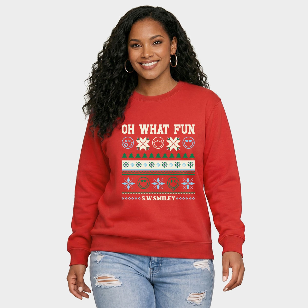 S.W.Smiley Oh What Fun Ugly Sweater - Women's Graphic Sweatshirt