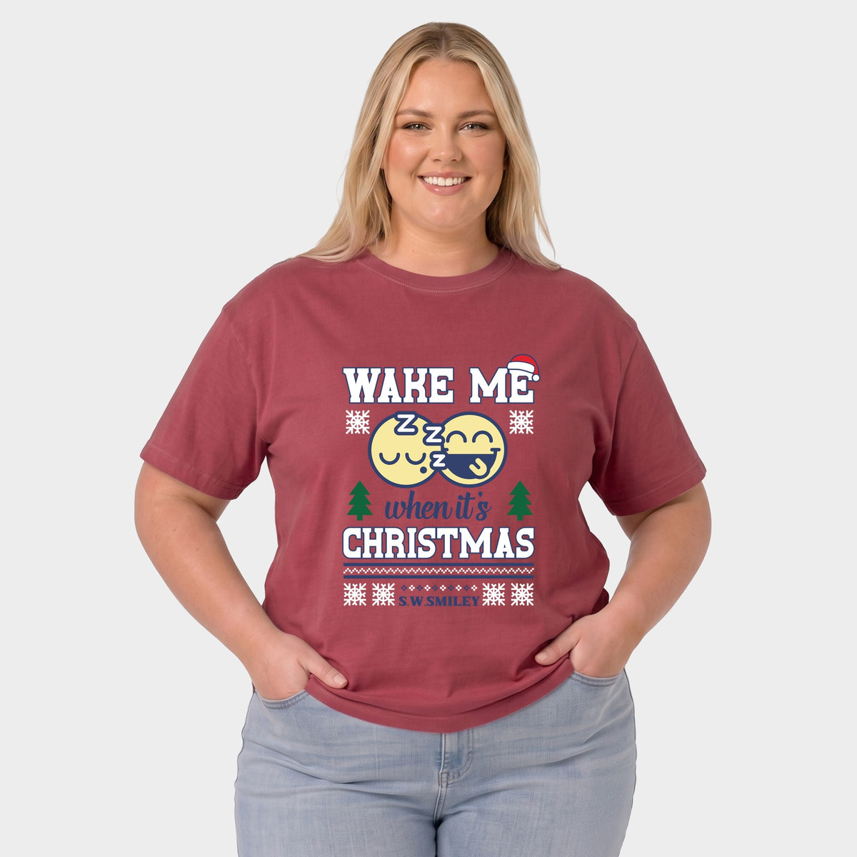 S.W.Smiley Wake Me When It's Christmas - Women's Plus Garment Dyed Tee
