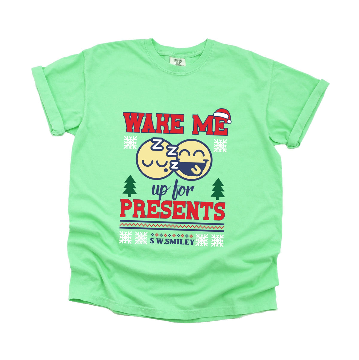 S.W.Smiley Wake Me Up For Presents - Women's Garment Dyed Graphic T-Shirt