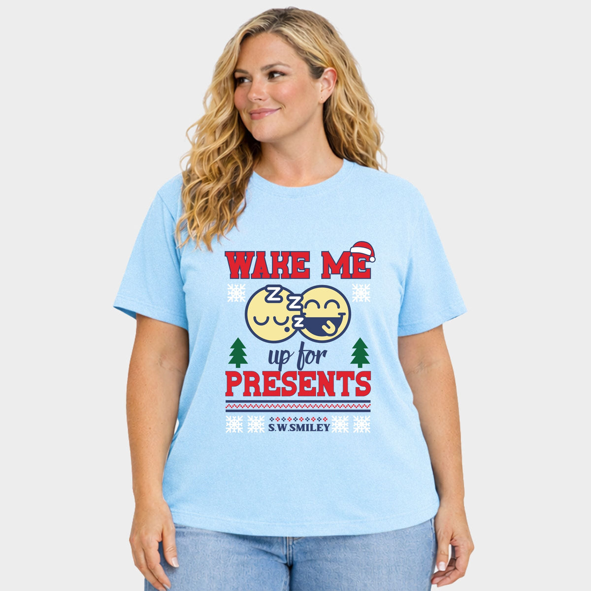 S.W.Smiley Wake Me Up For Presents - Women's Plus Garment Dyed Tee