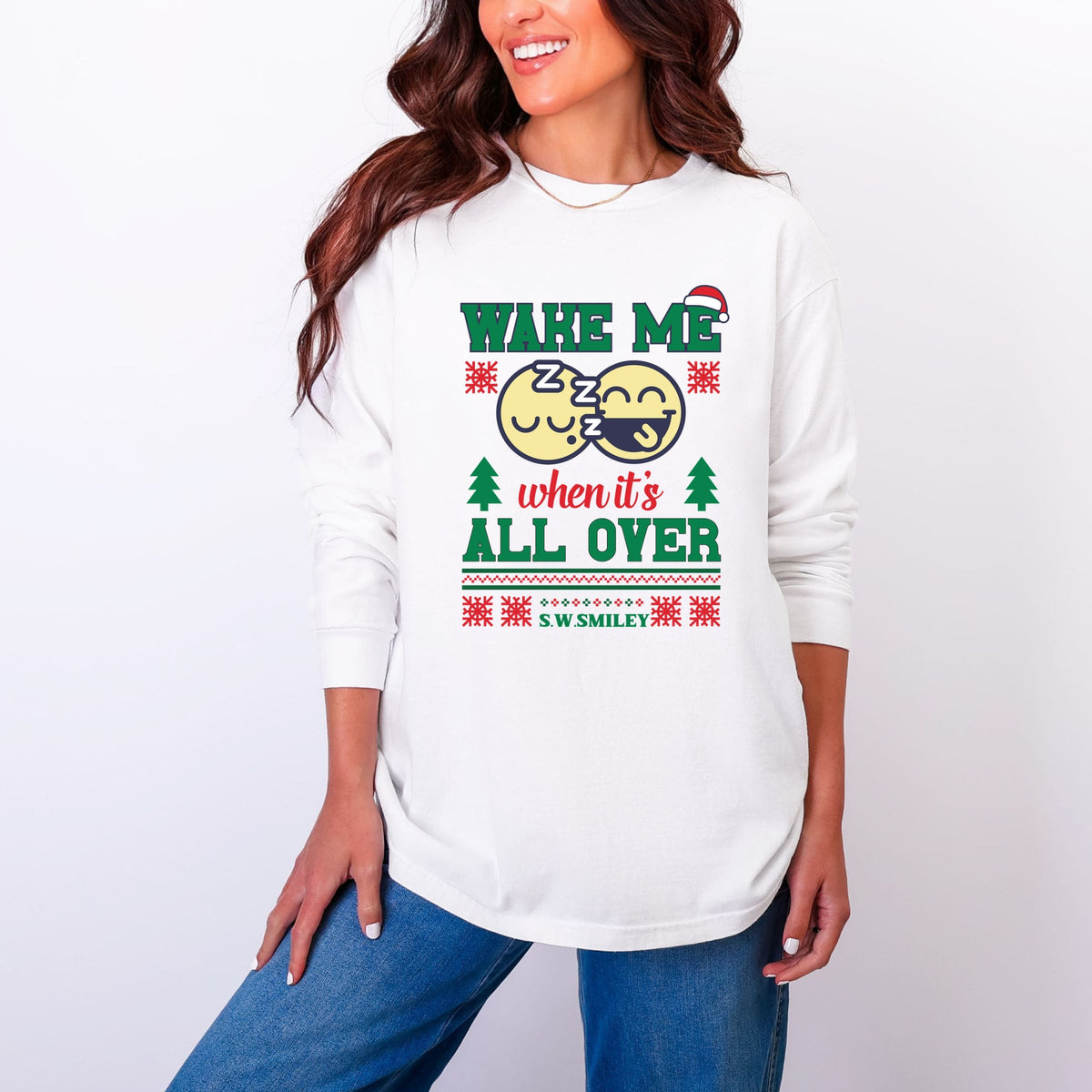S.W.Smiley Wake Me When It's All Over - Women's Garment Dyed Long Sleeve Graphic T-Shirt