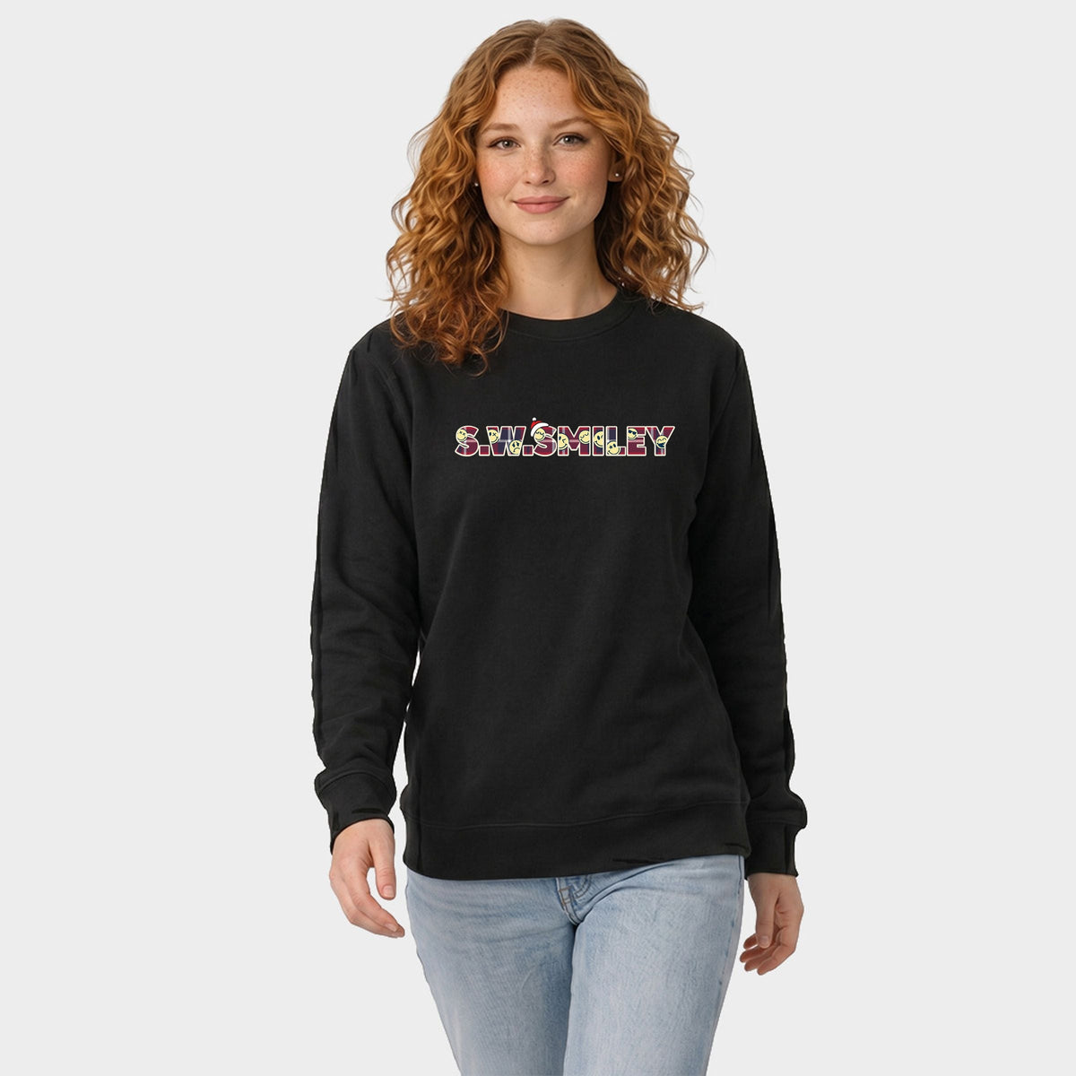 S.W.Smiley Christmas Red Plaid - Women's Graphic Sweatshirt