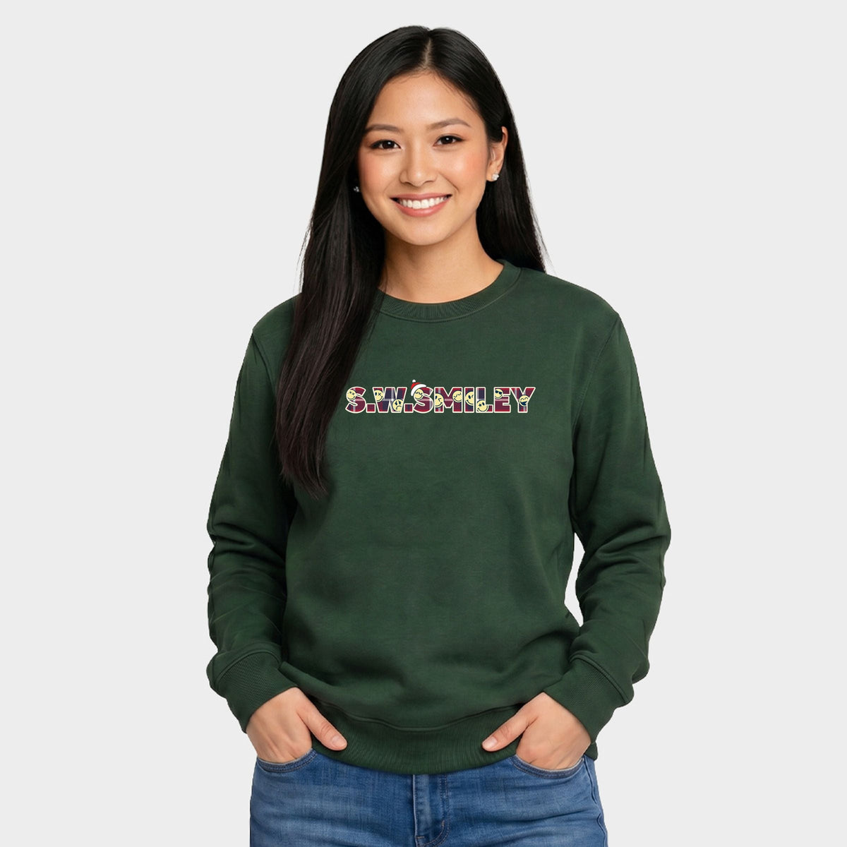 S.W.Smiley Christmas Red Plaid - Women's Graphic Sweatshirt
