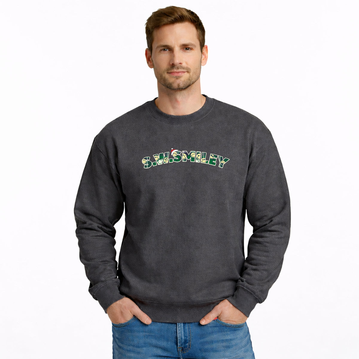 S.W.Smiley Christmas Green Plaid - Men's Graphic Sweatshirt