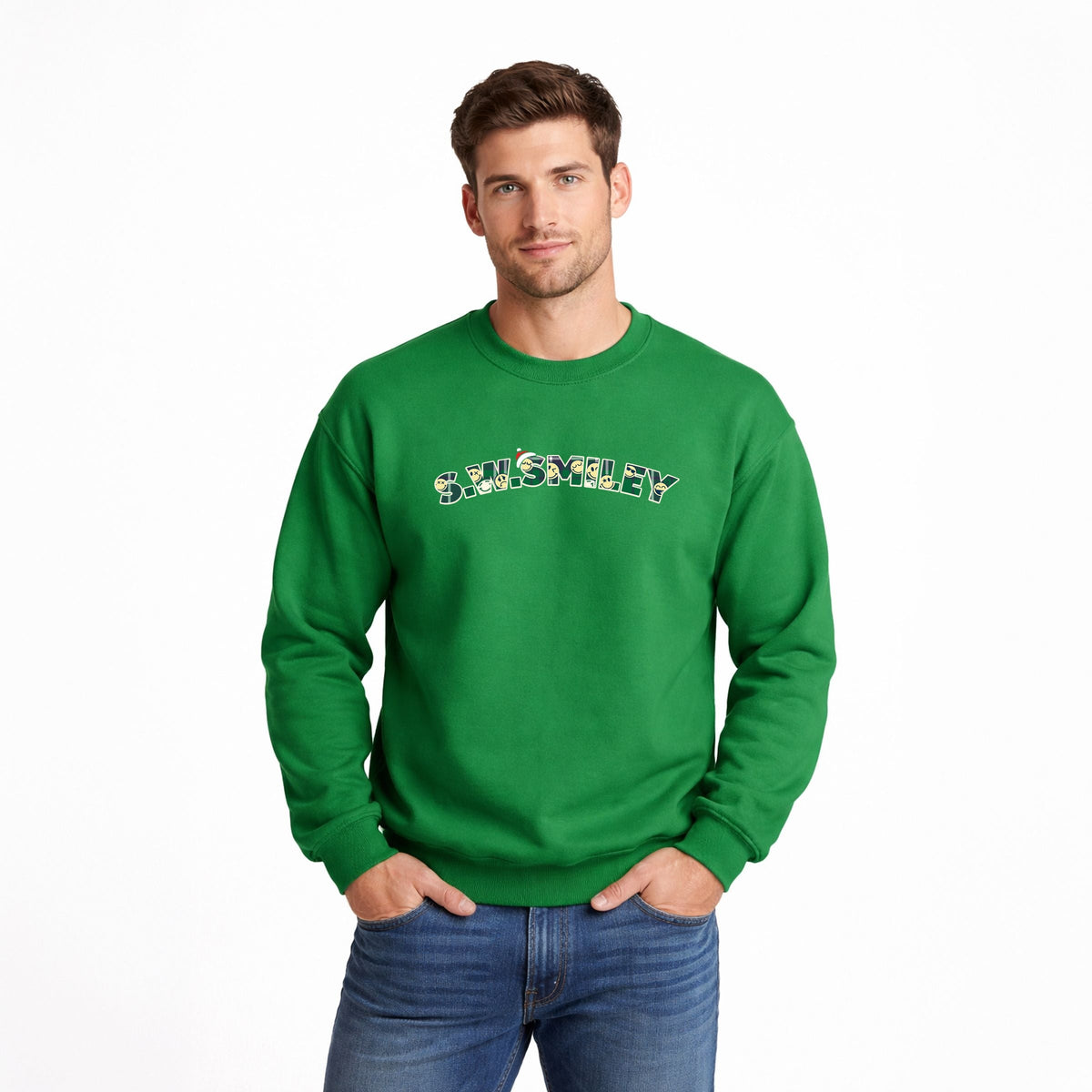 S.W.Smiley Christmas Green Plaid - Men's Graphic Sweatshirt