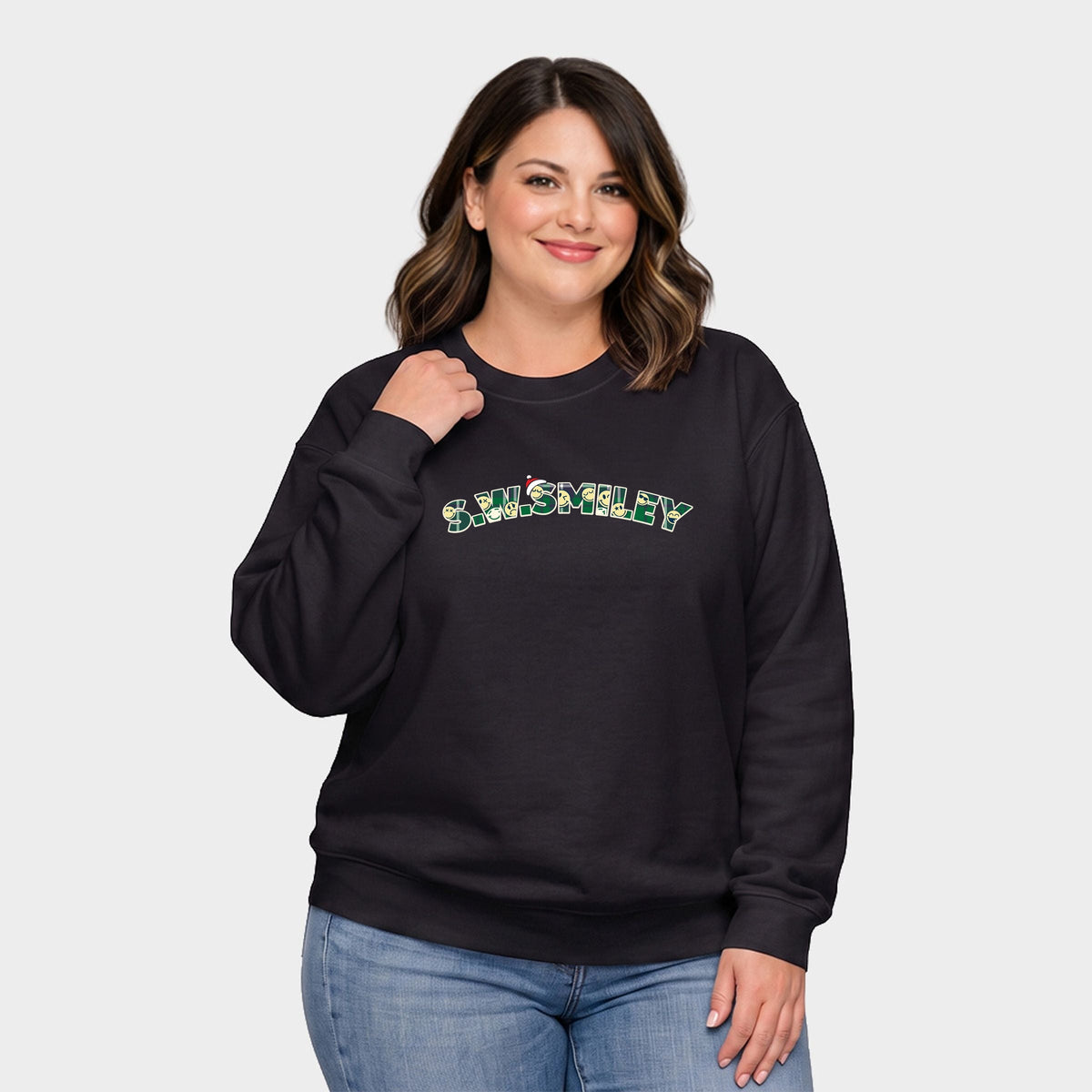 S.W.Smiley Christmas Green Plaid - Women's Plus Sweatshirt