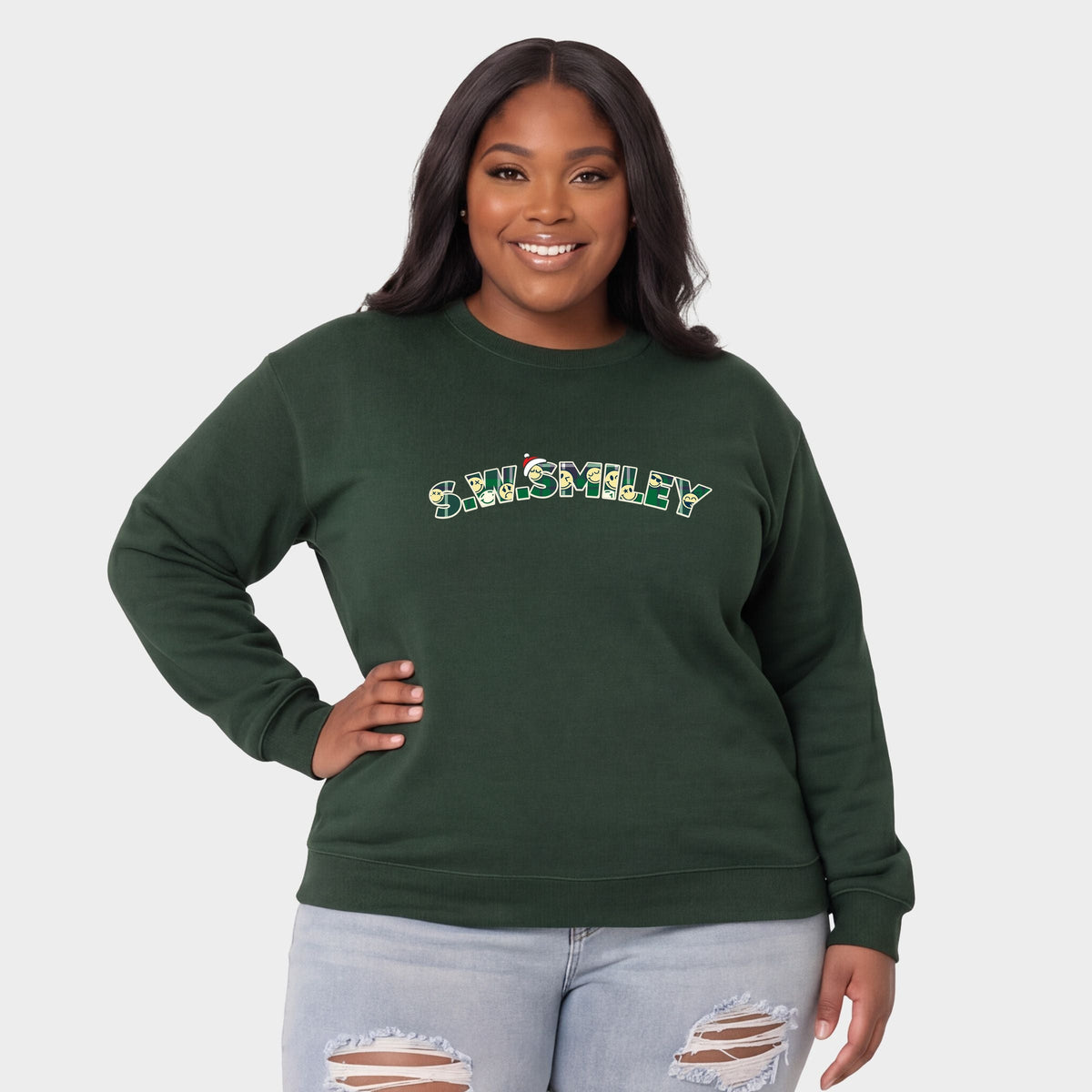S.W.Smiley Christmas Green Plaid - Women's Plus Sweatshirt
