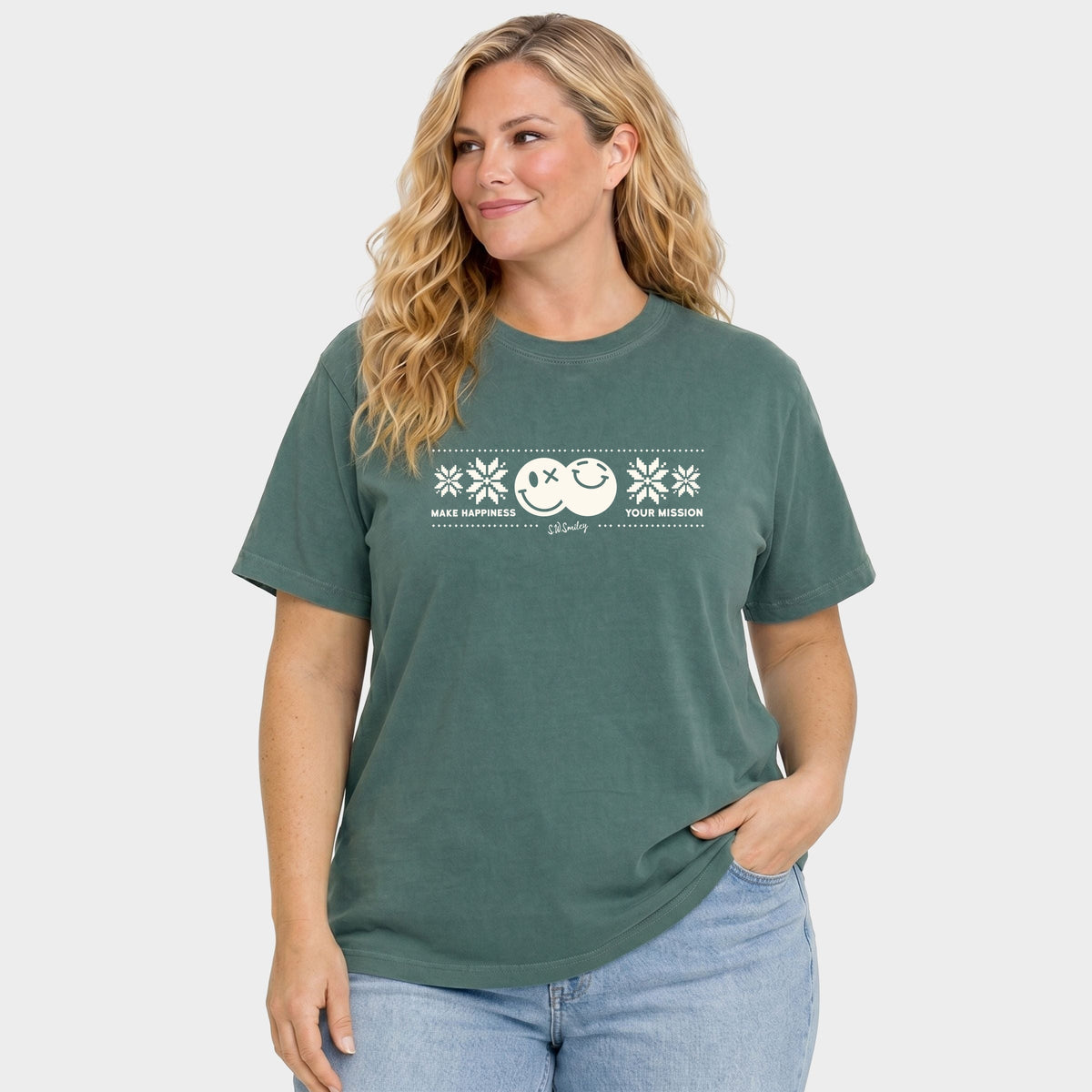 S.W.Smiley Make Happiness Your Mission Cream - Women's Plus Garment Dyed Tee