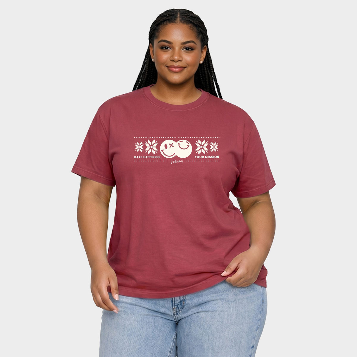 S.W.Smiley Make Happiness Your Mission Cream - Women's Plus Garment Dyed Tee