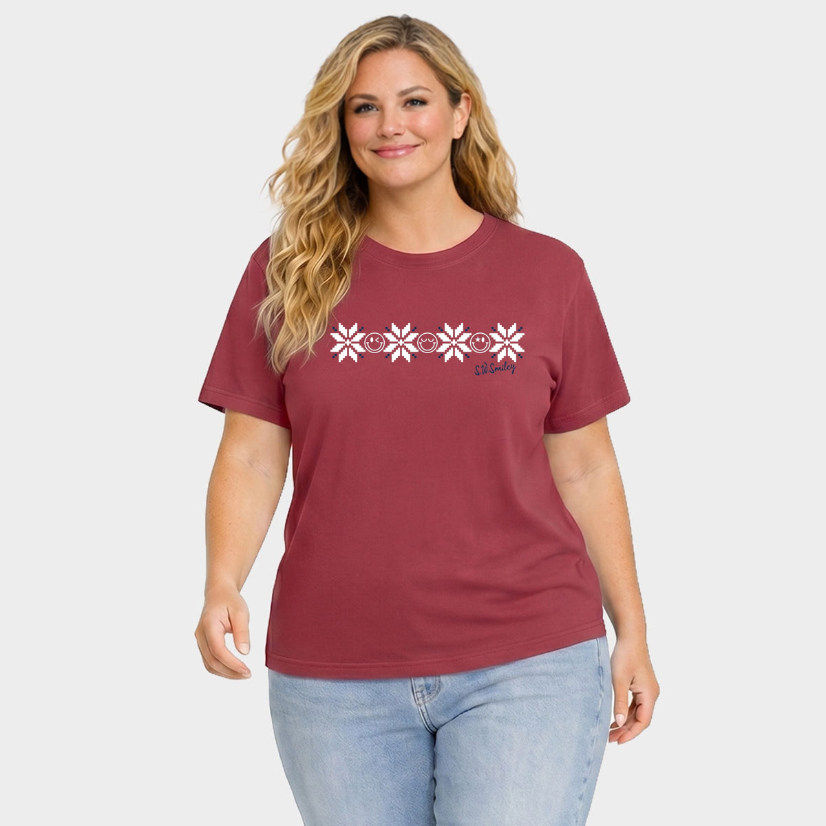 S.W.Smiley Snowflakes Row - Women's Plus Garment Dyed Tee