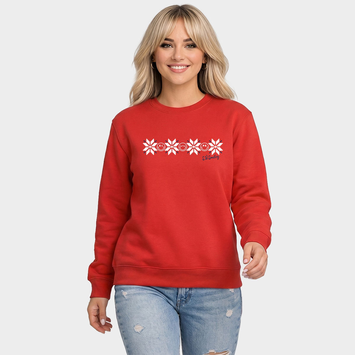 S.W.Smiley Snowflakes Row - Women's Graphic Sweatshirt