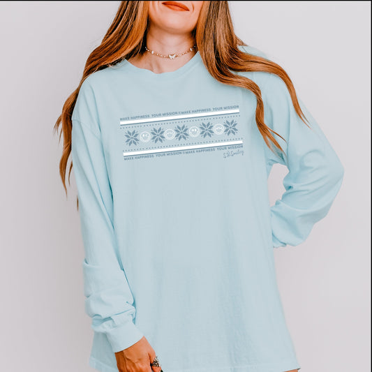 S.W.Smiley Make Happiness Your Mission Row - Women's Garment Dyed Long Sleeve Graphic T-Shirt