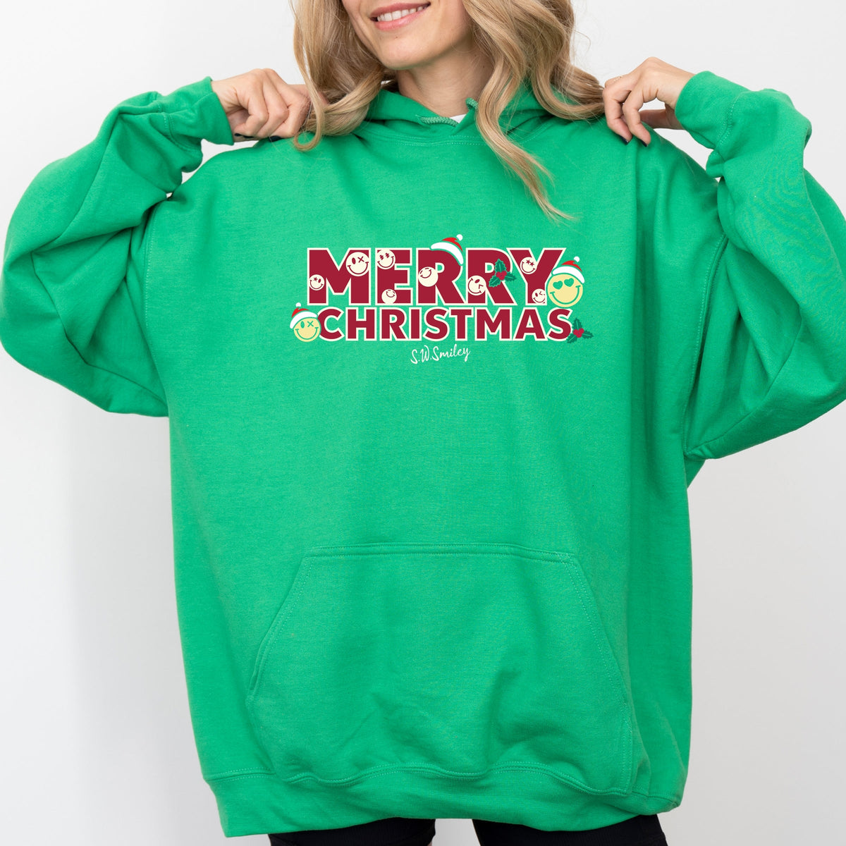 S.W.Smiley Merry Christmas Stacked - Women's Graphic Hoodie