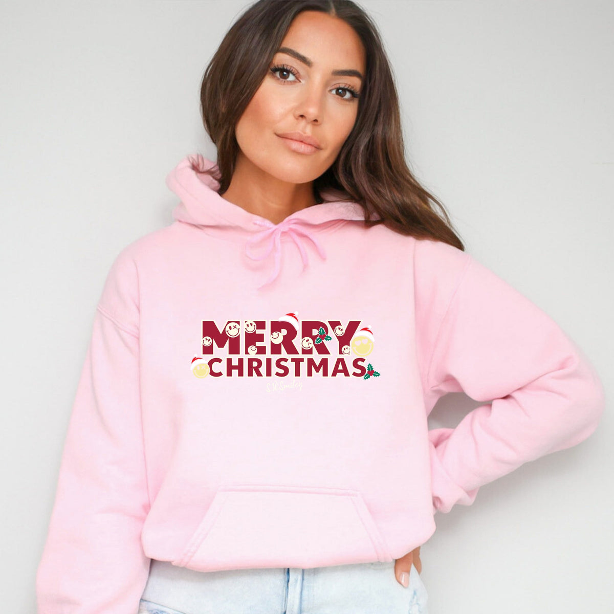 S.W.Smiley Merry Christmas Stacked - Women's Graphic Hoodie