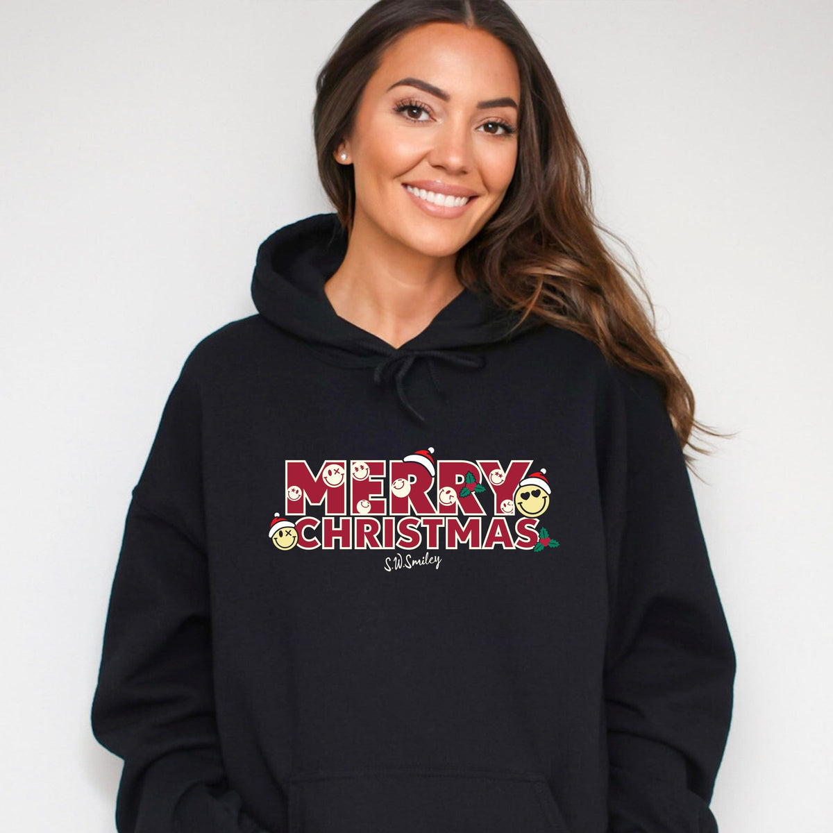 S.W.Smiley Merry Christmas Stacked - Women's Graphic Hoodie