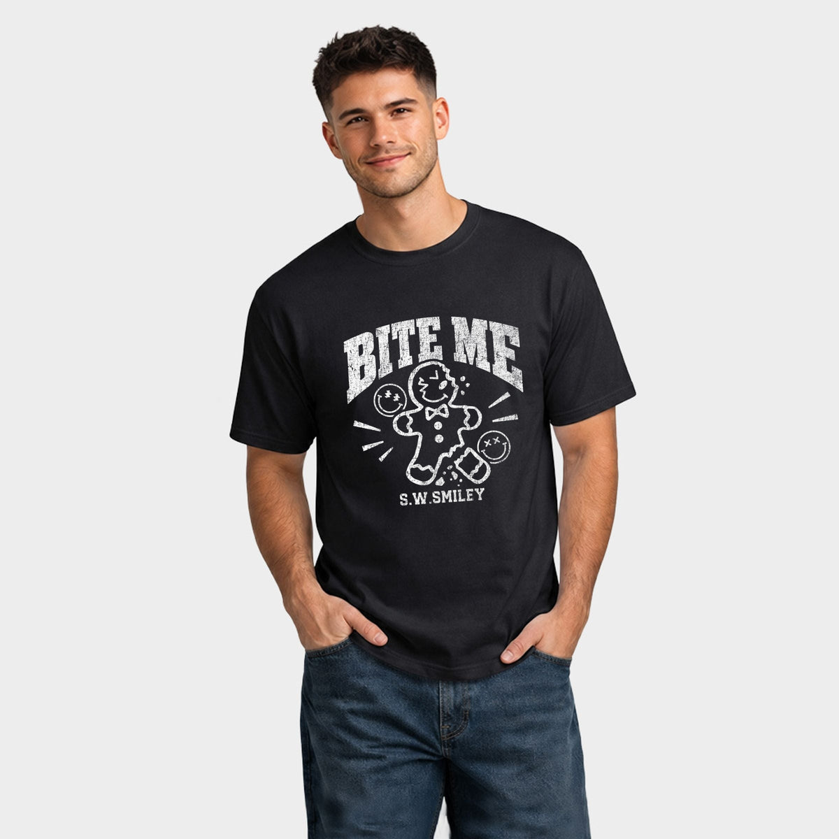 S.W.Smiley Bite Me Gingerbread - Men's Garment Dyed Graphic T-Shirt
