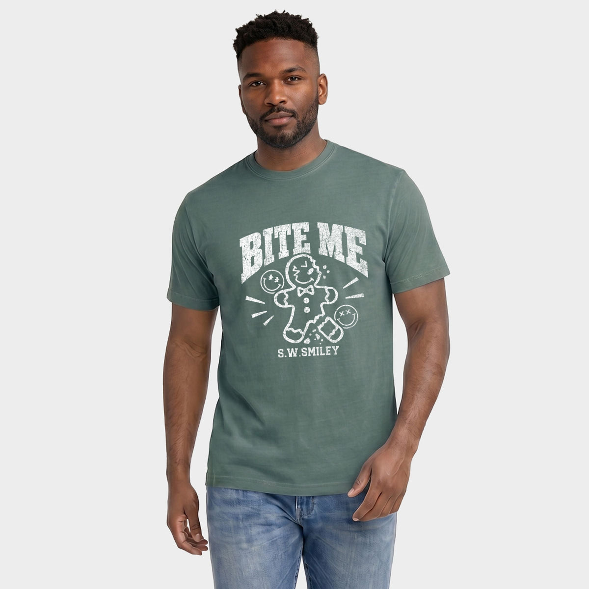 S.W.Smiley Bite Me Gingerbread - Men's Garment Dyed Graphic T-Shirt