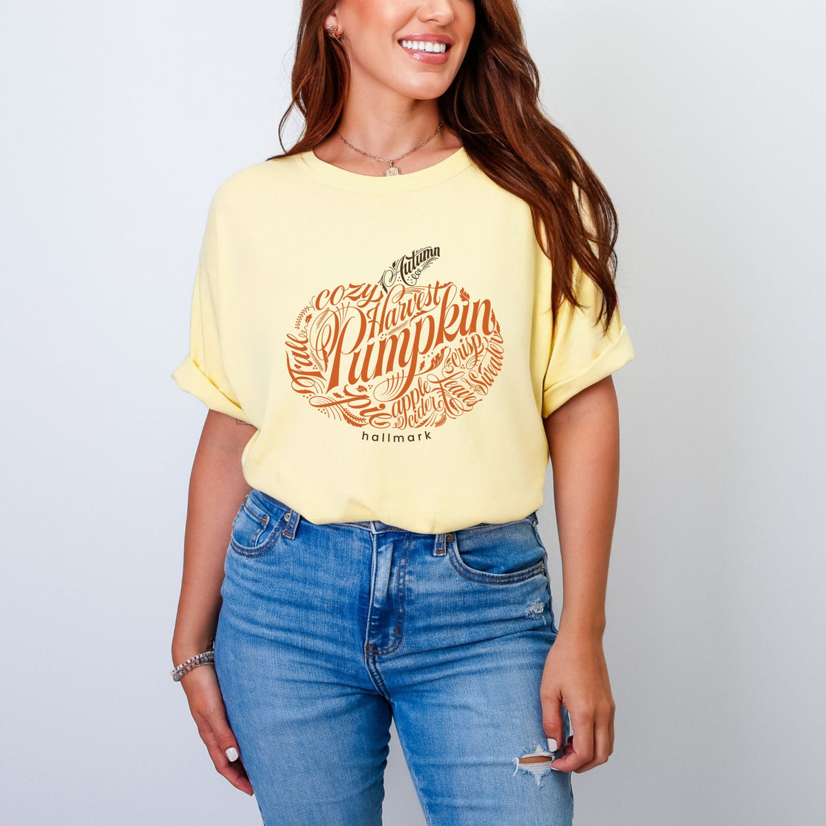 Hallmark - Pumpkin Words - Women's Garment Dyed Graphic T-Shirt