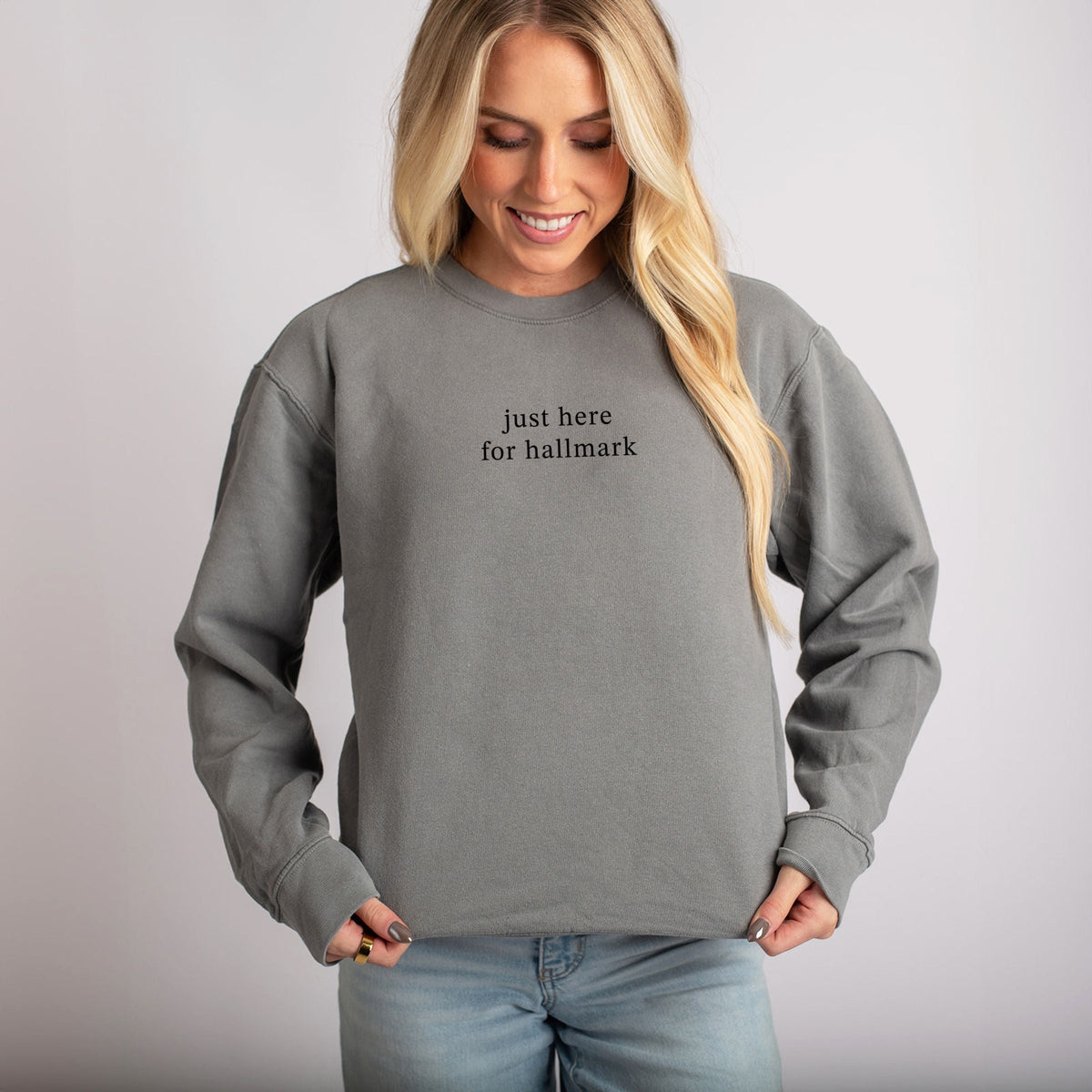Hallmark - Just Here For Hallmark - Women's Lightweight Garment Dyed Sweatshirt