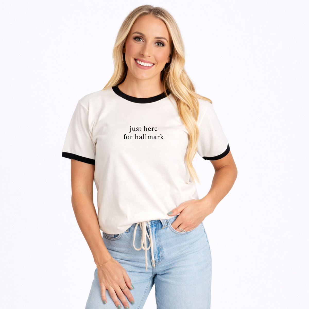 Hallmark - Just Here For Hallmark - Women's Ringer Graphic T-Shirt