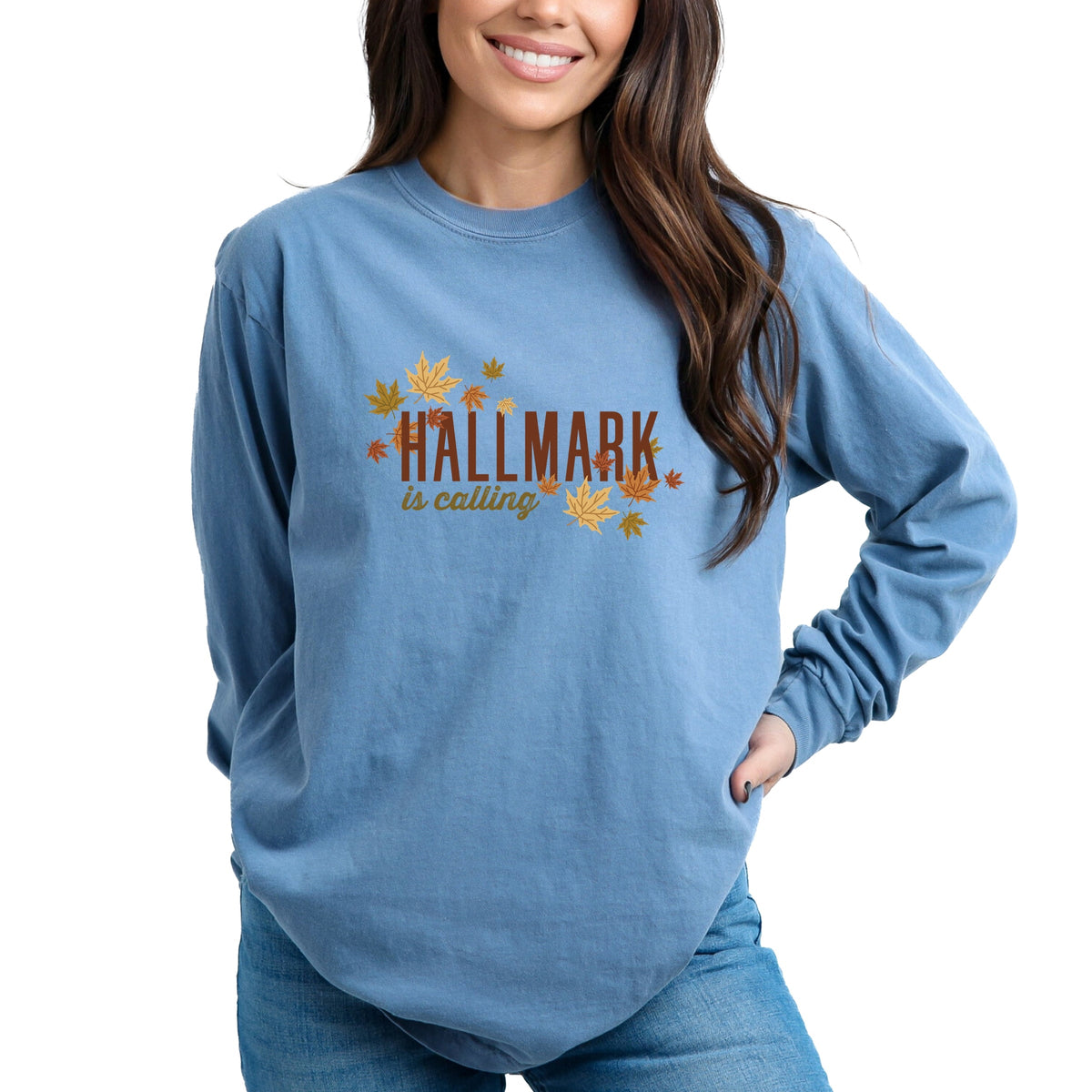 Hallmark - Is Calling Leaves - Women's Garment Dyed Long Sleeve Graphic T-Shirt