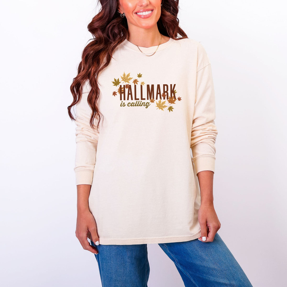 Hallmark - Is Calling Leaves - Women's Garment Dyed Long Sleeve Graphic T-Shirt