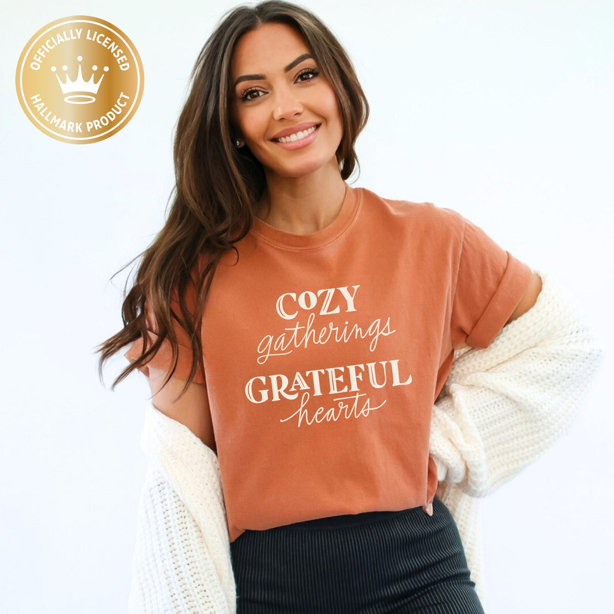 Hallmark - Cozy Gatherings Grateful Hearts - Women's Garment Dyed Graphic T-Shirt