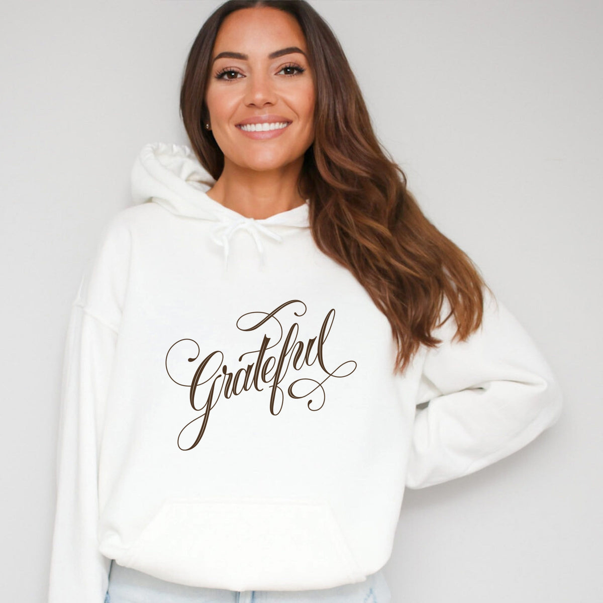 Hallmark - Grateful Cursive Brown - Women's Graphic Hoodie