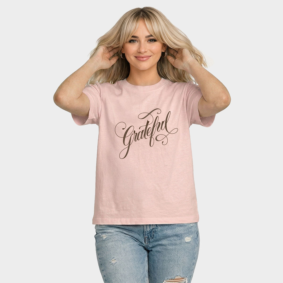 Hallmark - Grateful Cursive Brown - Women's Relaxed Boxy Tee