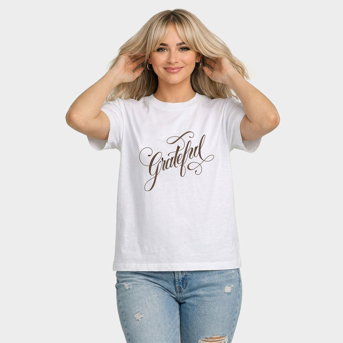 Hallmark - Grateful Cursive Brown - Women's Relaxed Boxy Tee