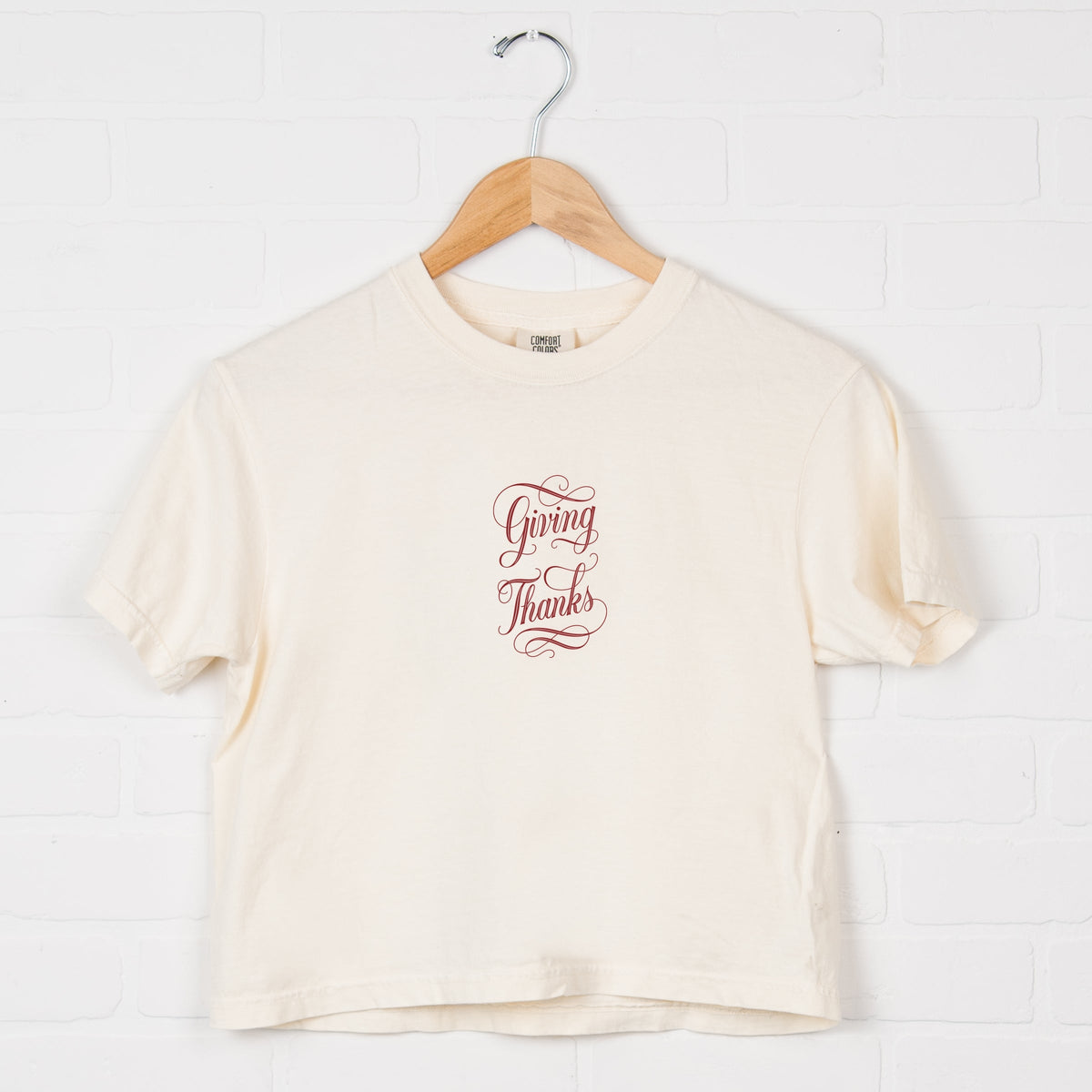 Hallmark - Giving Thanks Cursive - Women's Boxy Crop Top Graphic T-Shirt