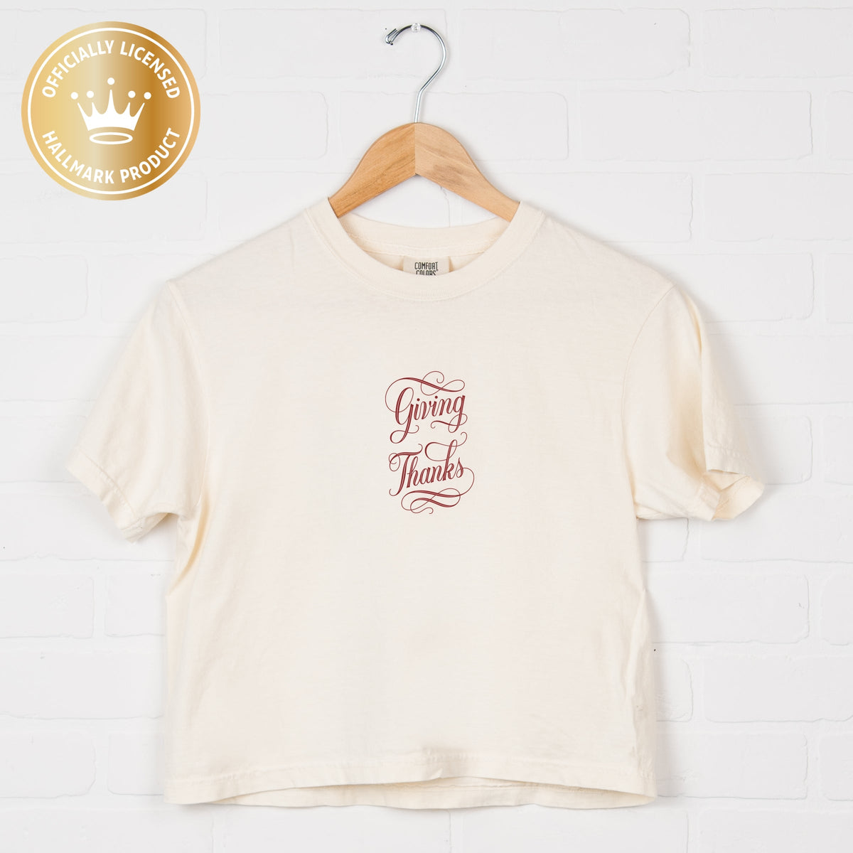 Hallmark - Giving Thanks Cursive - Women's Boxy Crop Top Graphic T-Shirt