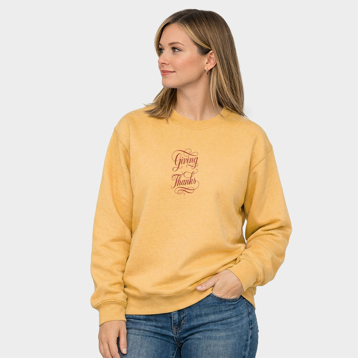 Hallmark - Giving Thanks Cursive -  Women's Graphic Sweatshirt