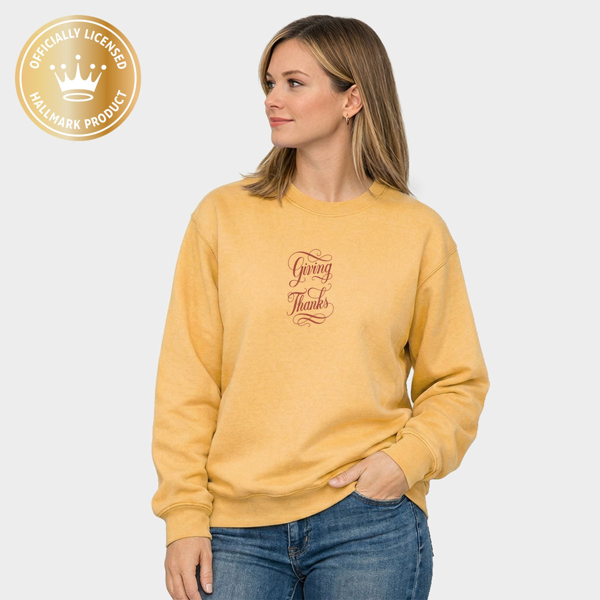 Hallmark - Giving Thanks Cursive -  Women's Graphic Sweatshirt
