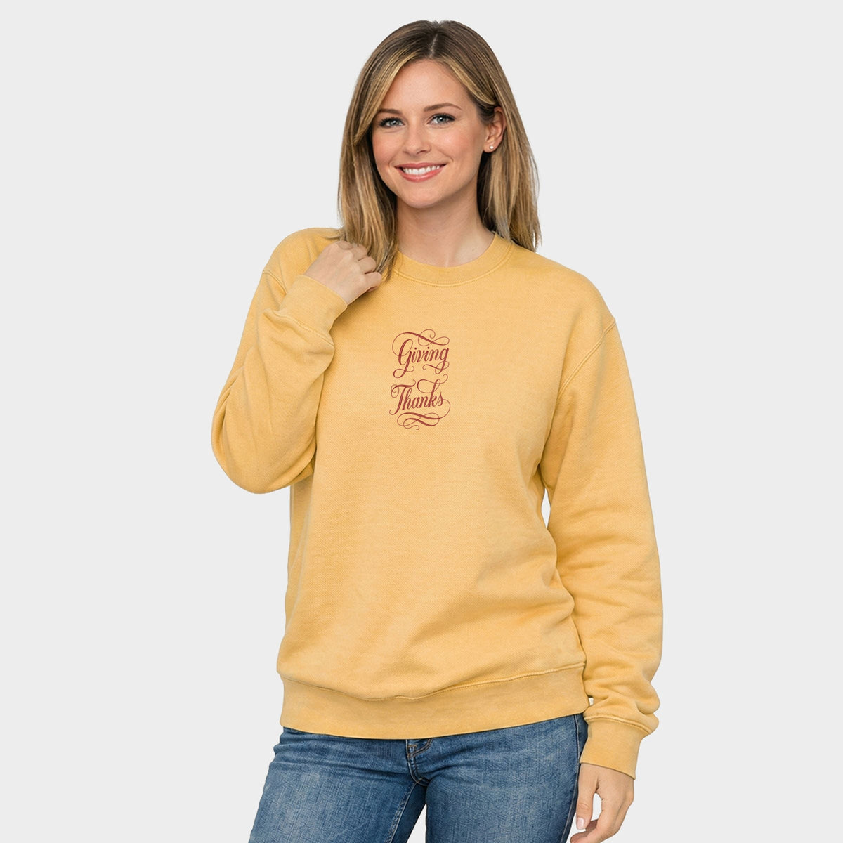 Hallmark - Giving Thanks Cursive -  Women's Graphic Sweatshirt