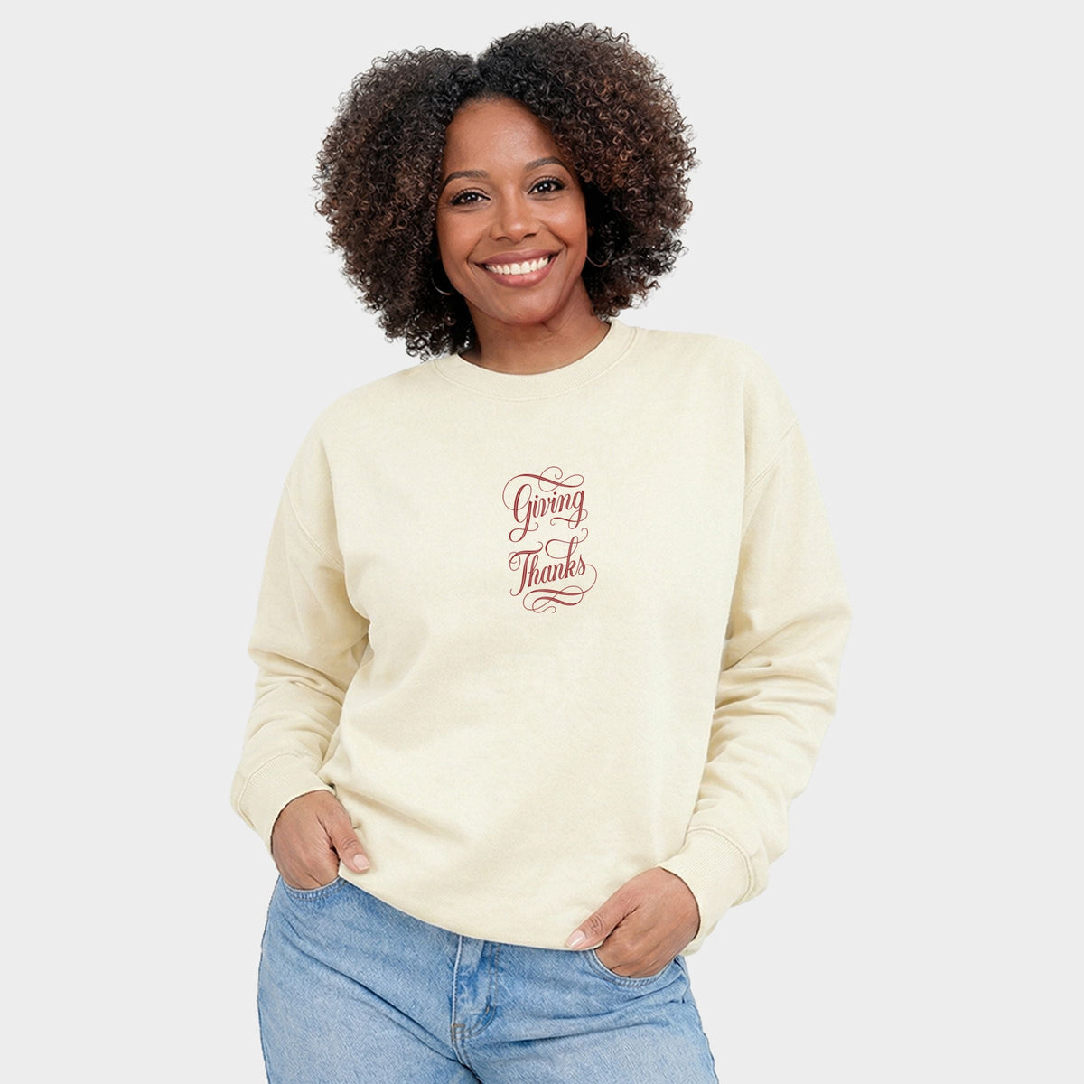 Hallmark - Giving Thanks Cursive -  Women's Graphic Sweatshirt