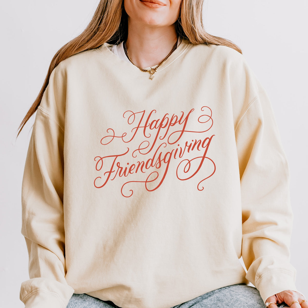Hallmark - Happy Friendsgiving Cursive - Women's Lightweight Garment Dyed Sweatshirt