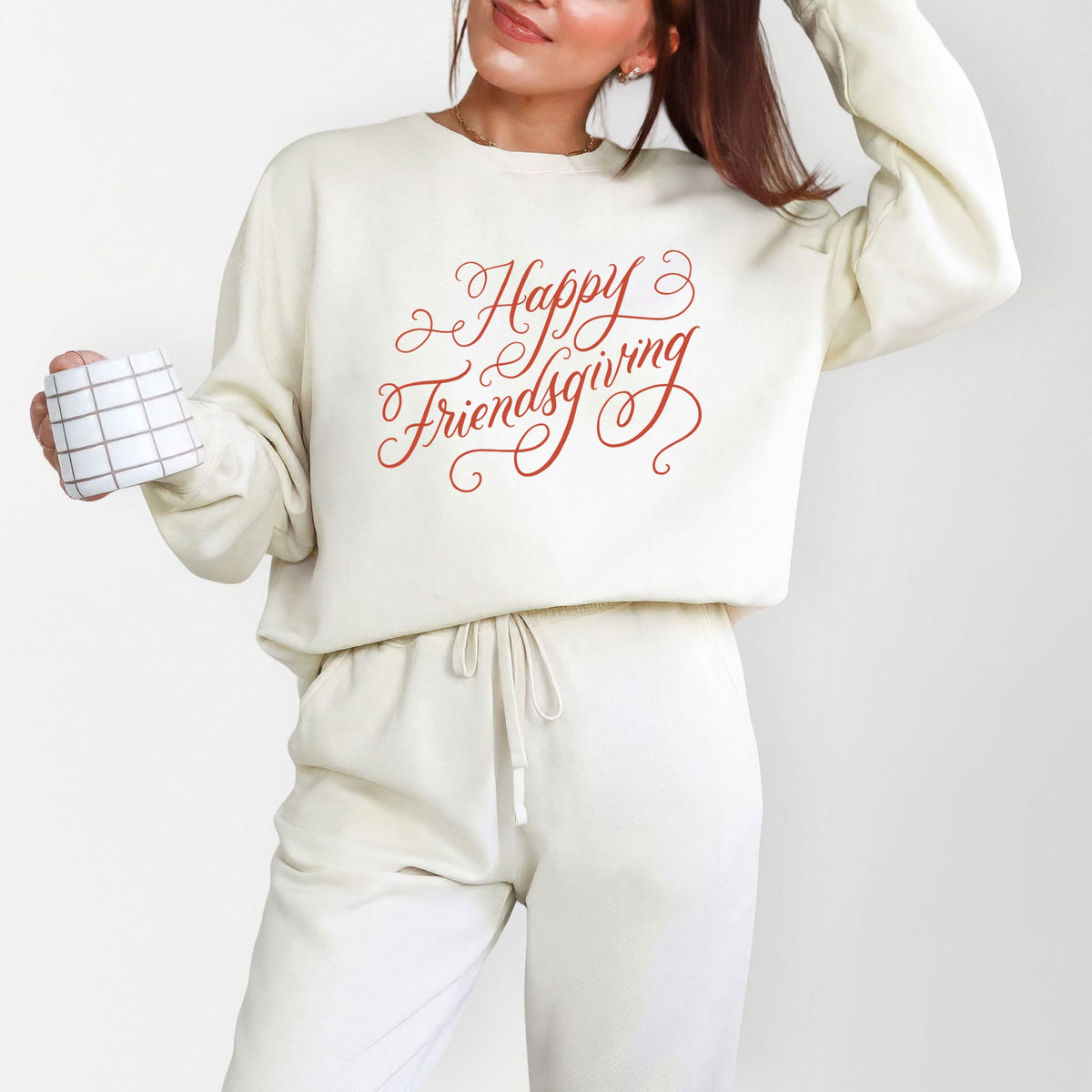 Hallmark - Happy Friendsgiving Cursive - Women's Lightweight Garment Dyed Sweatshirt