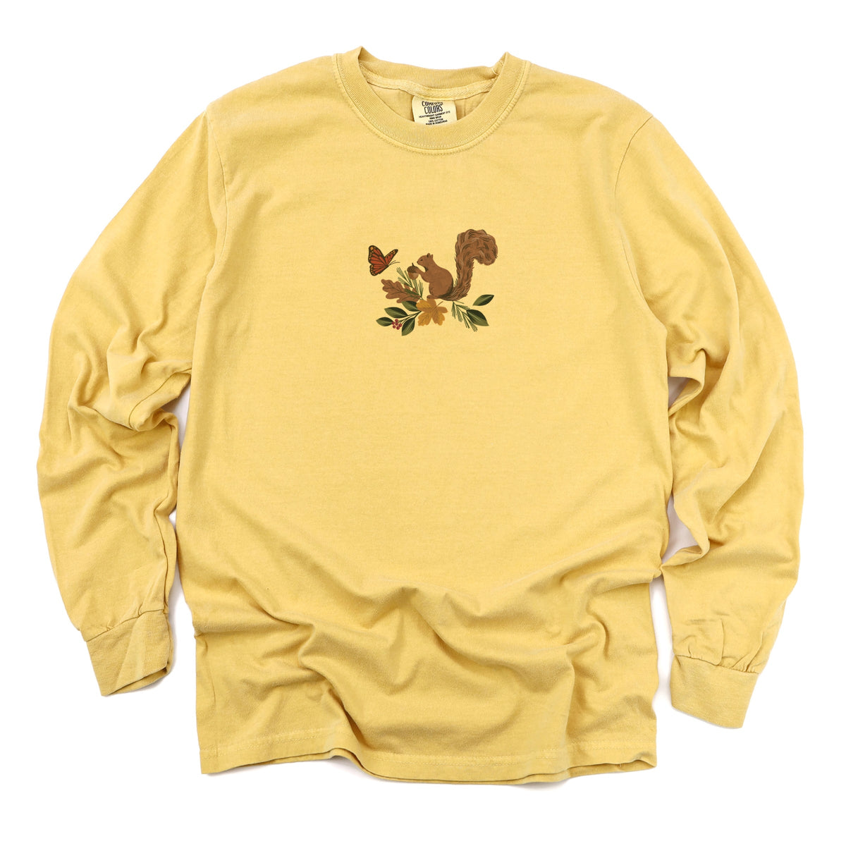 Hallmark - Squirrel With Leaves - Women's Garment Dyed Long Sleeve Graphic T-Shirt