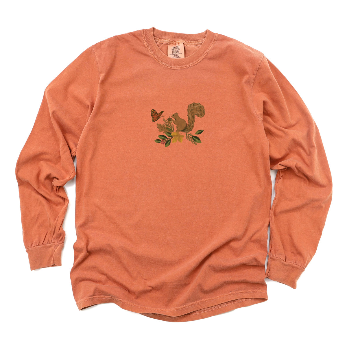 Hallmark - Squirrel With Leaves - Women's Garment Dyed Long Sleeve Graphic T-Shirt