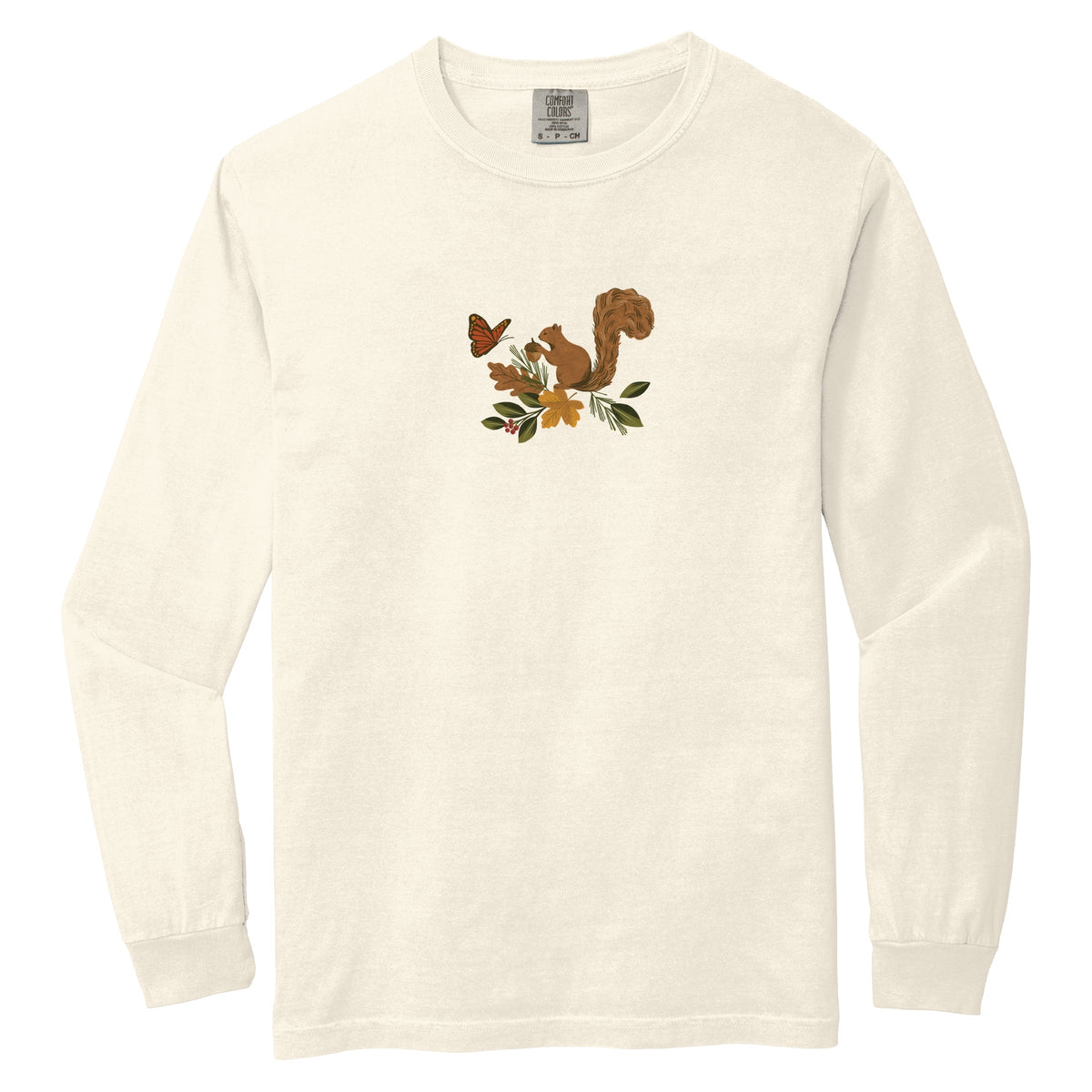 Hallmark - Squirrel With Leaves - Women's Garment Dyed Long Sleeve Graphic T-Shirt